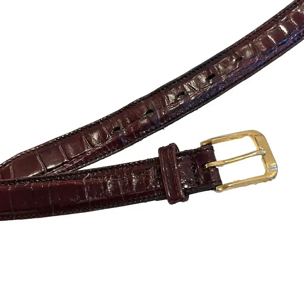 Men's Brown Genuine Leather Belt 40 Gold Buckle Top Grain Dress Golf Preppy
